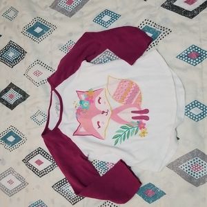 Jumping Beans long sleeve shirt, toddler girl 2t, white and purple with a fox